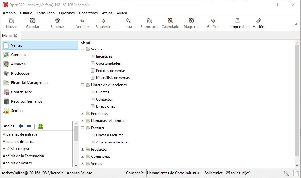 Pantalla clásica de Odoo 6.1 con interfaz GTK de escritorio.